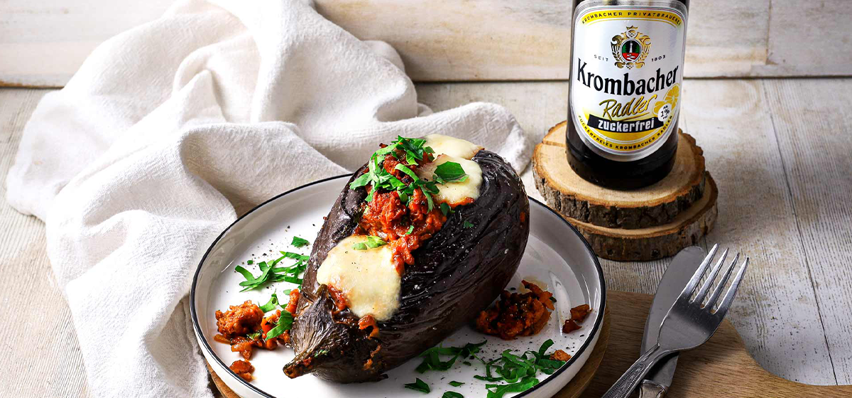 Aubergine mit VeggieBolognese Krombacher